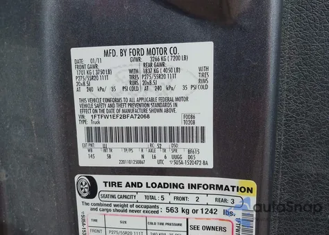 2011 Ford F-150 Fx4 z USA, uszkodzony, nr VIN 1FTFW1EF2BFA72068